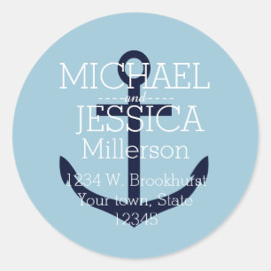 Blauw Anker Gepersonaliseerd adres Ronde Sticker