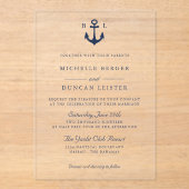 Blauw Anker Klassieke Nautische MONOGRAM Bruiloft Acryl Uitnodigingen (Voorkant)
