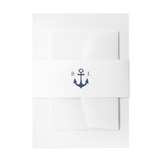 Blauw Anker Klassieke Nautische MONOGRAM Bruiloft Uitnodigingen Wikkel