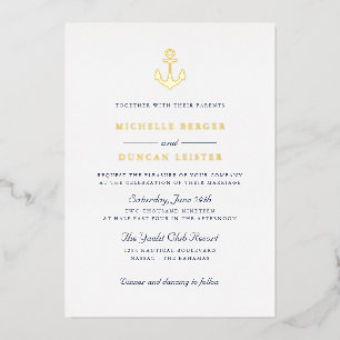 Blauw Anker Klassieke Nautische Yacht Club Bruilof Folie Uitnodiging