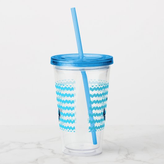 Blauw anker met blauwe golven acryl drinkbeker (Links)