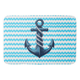 Blauw anker met blauwe golven badmat