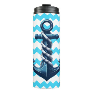 Blauw anker met blauwe golven thermosbeker