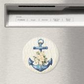 Blauw Anker met Cream Rozen Magnet Magneet (Insitu (Vaatwasser))