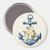 Blauw Anker met Cream Rozen Magnet Magneet (Voorkant / Achterkant)