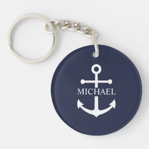 Blauw Anker Met Gepersonaliseerde Naam Sleutelhanger