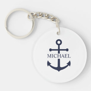 Blauw Anker Met Gepersonaliseerde Naam Sleutelhanger