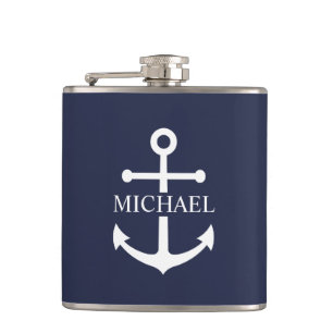 Blauw Anker Met Naam Heupfles