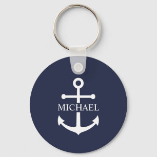 Blauw Anker Met Naam Sleutelhanger