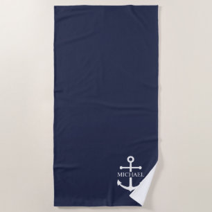 Blauw Anker Met Naam Zeevaart Thema Strandlaken