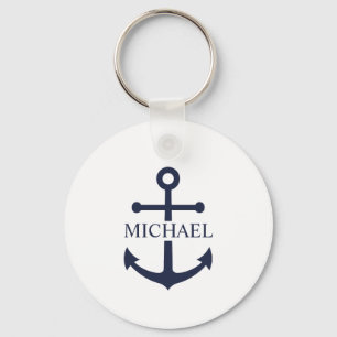 Blauw Anker Met Persoonlijke Naam Sleutelhanger