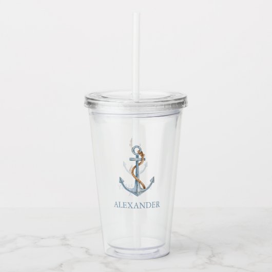 blauw anker met touw gepersonaliseerd acryl drinkbeker (Voorkant)