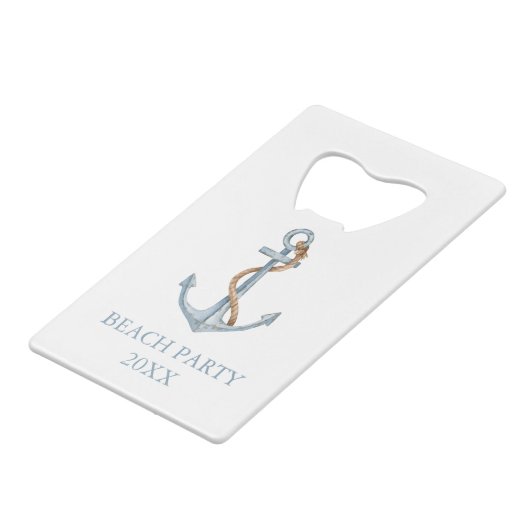 blauw anker met touw gepersonaliseerd kredietkaart flessenopener (Achterkant Gekanteld)