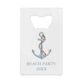 blauw anker met touw gepersonaliseerd kredietkaart flessenopener (Achterkant)