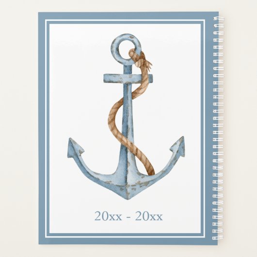  blauw anker met touw gepersonaliseerd planner (Achterkant)