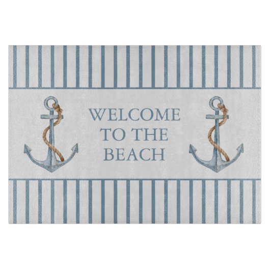  blauw anker met touw gepersonaliseerd snijplank (Voorkant)