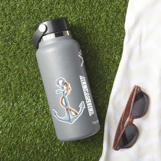  blauw anker met touw gepersonaliseerd sticker (HydroFlask Insitu)