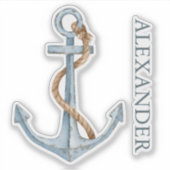 blauw anker met touw gepersonaliseerd sticker (Voorkant)