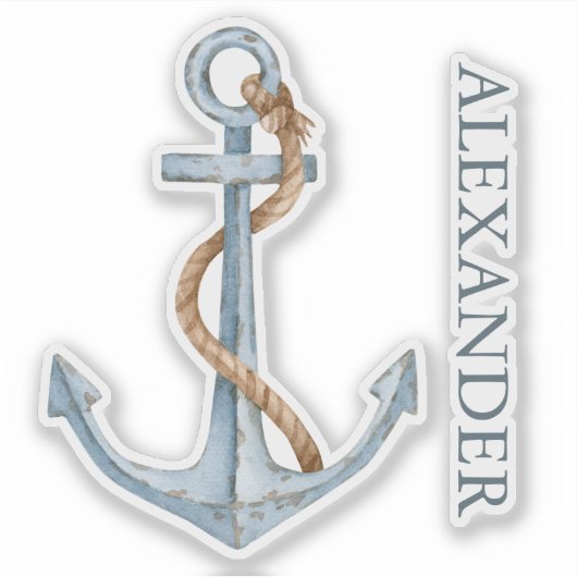  blauw anker met touw gepersonaliseerd sticker (Voorkant)