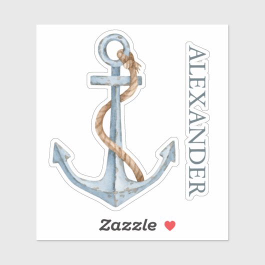  blauw anker met touw gepersonaliseerd sticker (Vel)