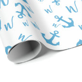 Blauw Anker & Monogram Cadeaupapier (Rol Hoek)