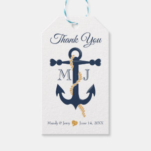 Blauw anker-nautische huwelijkscadeau label cadeaulabel