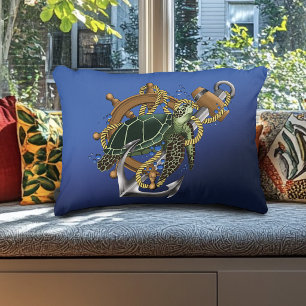 Blauw anker scheepswiel zeeschildpad Nautical Accent Kussen