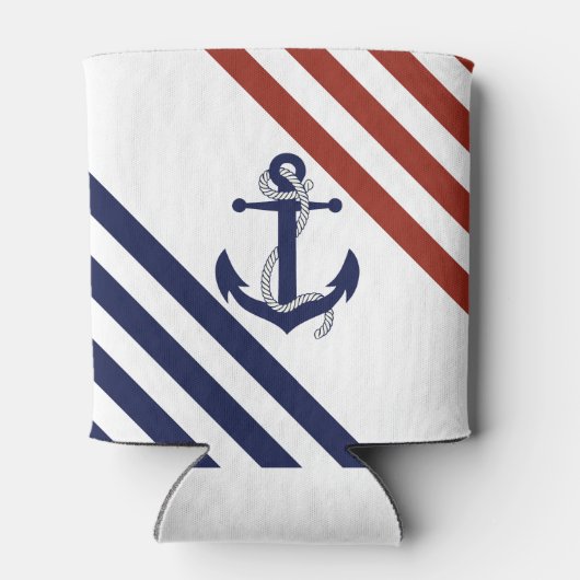 Blauw anker/touw van de zeemacht, rode/blauwe stre blikjeskoeler (Achterkant)