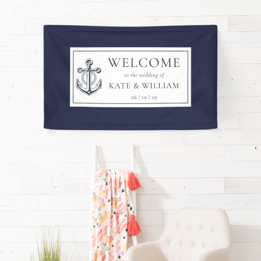 Blauw Anker Zee Bruiloft Welkom Spandoek (Insitu)
