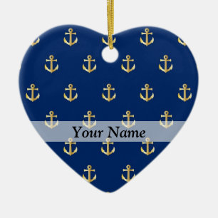 Blauw ankerpatroon keramisch ornament