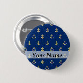 Blauw ankerpatroon ronde button 5,7 cm (Voorkant /achterkant)