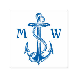  blauw ankertouw nautisch Zee monogram Zelfinktende Stempel