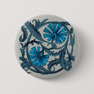 blauw antiek bloem grafisch kunst ontwerp uit het ronde button 5,7 cm