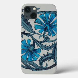  blauw antiek bloemenkunst ambachten rustiek iPhone 13 hoesje