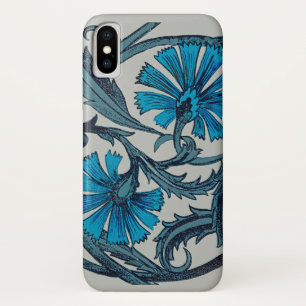  blauw antiek bloemenkunst ambachten rustiek iPhone x hoesje