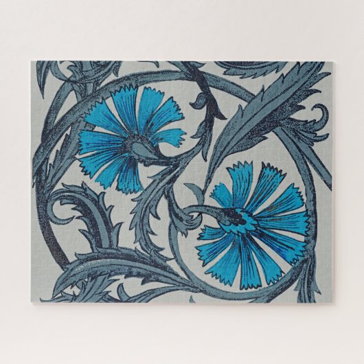 blauw antiek bloemenkunst ambachten rustiek legpuzzel (Horizontaal)