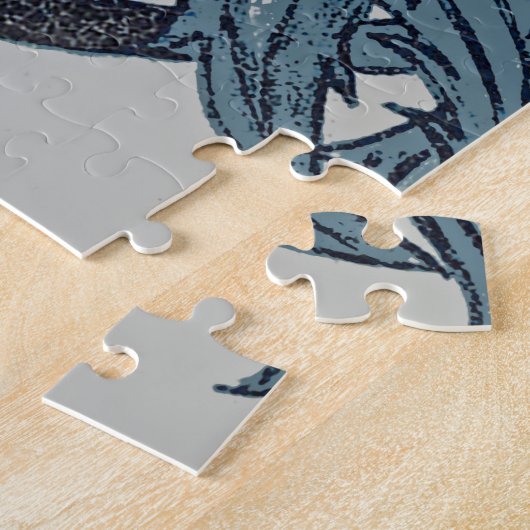  blauw antiek bloemenkunst ambachten rustiek legpuzzel (Zijkant)