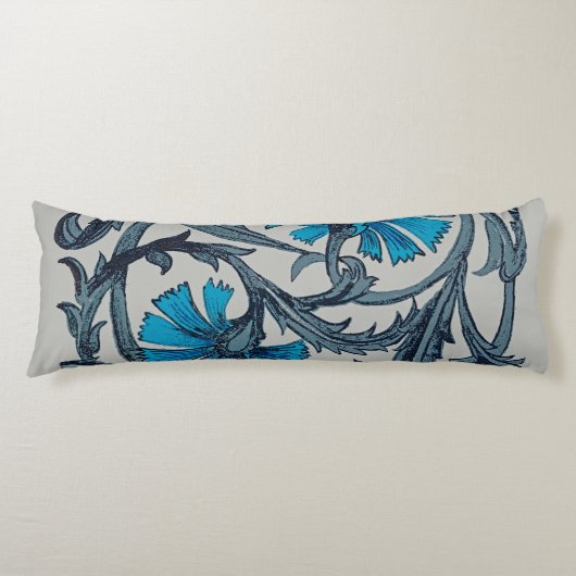 blauw antiek bloemenkunst ambachten rustiek lichaamskussen (Voorkant)