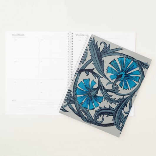  blauw antiek bloemenkunst ambachten rustiek planner (Display)