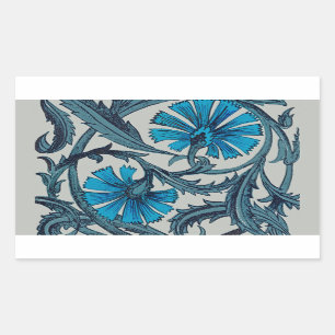  blauw antiek bloemenkunst ambachten rustiek rechthoekige sticker