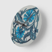 blauw antiek bloemenkunst ambachten rustiek ronde klok (Hoek)