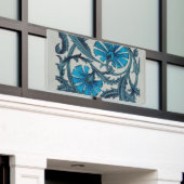  blauw antiek bloemenkunst ambachten rustiek spandoek (Buitenkant Gebouw)