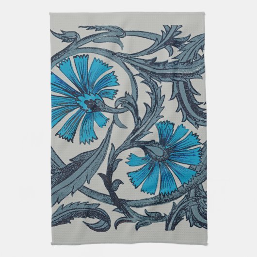 blauw antiek bloemenkunst ambachten rustiek theedoek (Verticaal)