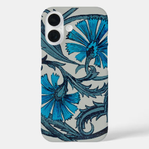 Blauw antiek bloemkunst landelijke tegeldecoratie iPhone 16 hoesje