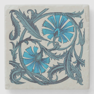 Blauw antiek bloemkunst landelijke tegeldecoratie stenen onderzetter