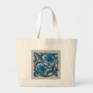 Blauw antiek bloemkunst roestig tegeldecor grote tote bag