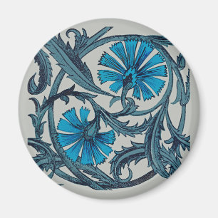 Blauw antiek bloemkunst roestig tegeldecor magneet