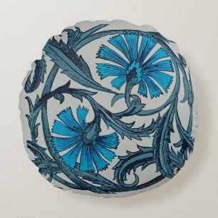 Blauw antiek bloemkunst roestig tegeldecor rond kussen