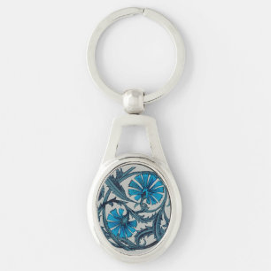 Blauw antiek bloemkunst roestig tegeldecor sleutelhanger