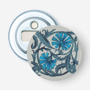 Blauw Antiek Bloemkunst Rustieke Tegeldecoratie Button Flesopener